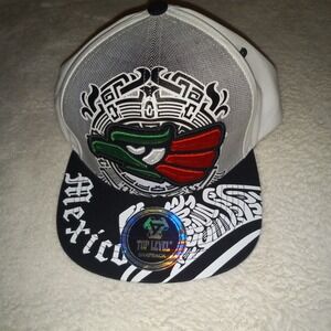 MEXICO WC TAG Top Level Eagle Aguila Snapback Hat- Flat Brim Black Baseball Cap